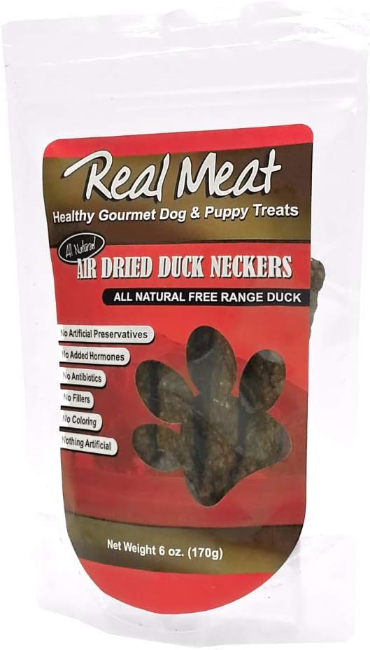 Real Meat Dog Treats Duck Neckers - 6oz Bag of 6-Inch USA-Made Air-Dried Duck Necks