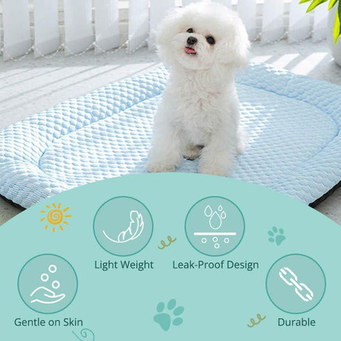 Pet Cooling Mat for Cats and Small Dogs, Lightweight, Soft, Leak-Proof, Washable Indoor/Outdoor (Blue, Medium)