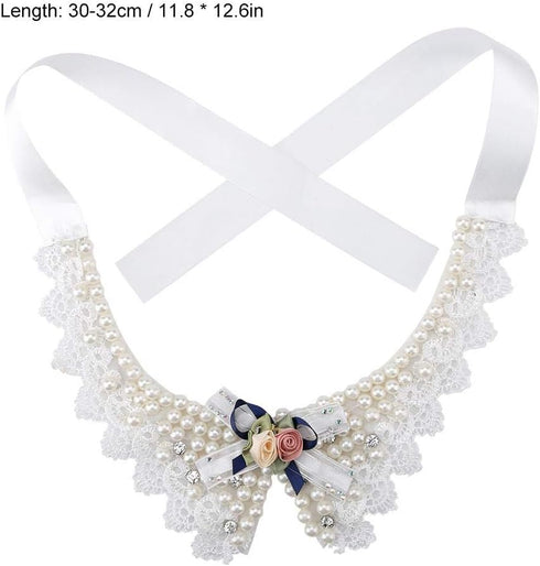 Pet Pearl Necklace, Teddy Adjustable Bow Tie with Pearl, Dogs Neck Collar for Wedding Party