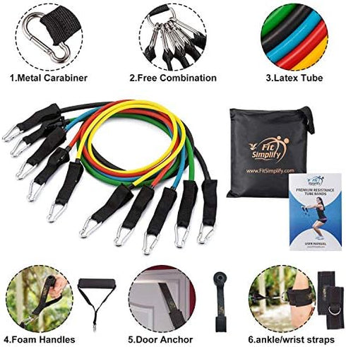 Fit Simplify Resistance Tube Bands 12 Piece Set with Instruction Booklet by Fit Simplify