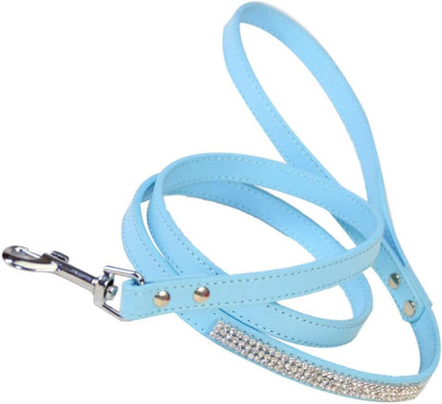 Scicalife PU Leather Dog Leash, Colorful Walking Leash with Sparkly Studded Rhinestone for Cats or Dogs (Blue)