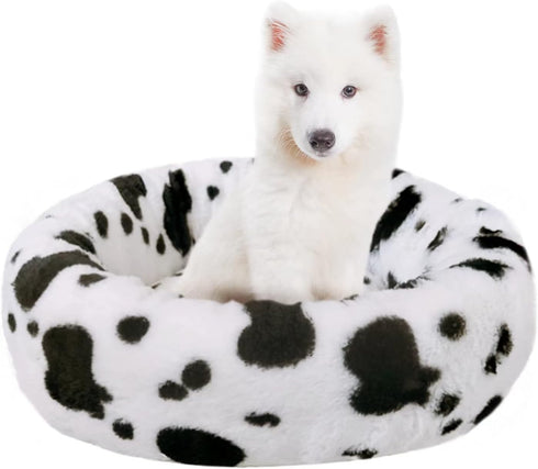 Anti-Anxiety Dog Bed, Donut Bed, Faux Fur, L: 25.5 x 25.5 x 7.5 Inch