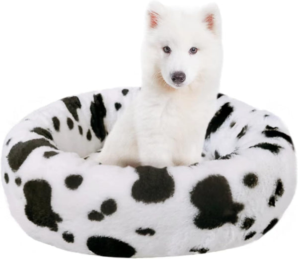 Anti-Anxiety Dog Bed, Donut Bed, Faux Fur, L: 25.5 x 25.5 x 7.5 Inch