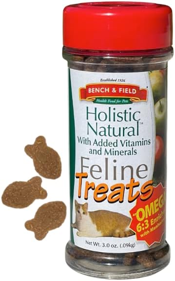 3-Ounce (Pack 6 Bench & Field Holistic Natural Healthy Kitty Cat Treats | Crunchy Fish-Shaped Bites | Delicious Seafood