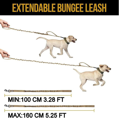 Tactical Bungee Dog Leash, Heavy Duty Fast Dispatch 2 Handle Control Quick Release Dog Training Leash