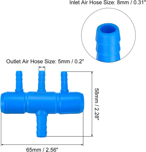 uxcell 2Pcs 8mm to 5.5mm 3 Ways Air Line Tubing Splitter Connector Fish Tank Oxygen Pipe Air Tubing Adapter for Aquarium, Blue