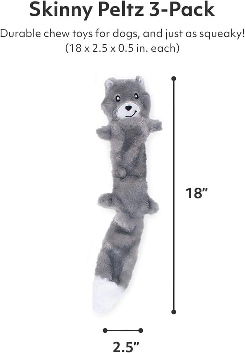 ZippyPaws Skinny Peltz - Weasel, Skunk, & Wolf - No Stuffing Squeaky Dog Toys, Unstuffed Chew Toy for Small & Medium Breeds, Bulk Multi-Pack of 3 Soft Plush Dog Toys, Flat No Stuffing Puppy Toys - 18"