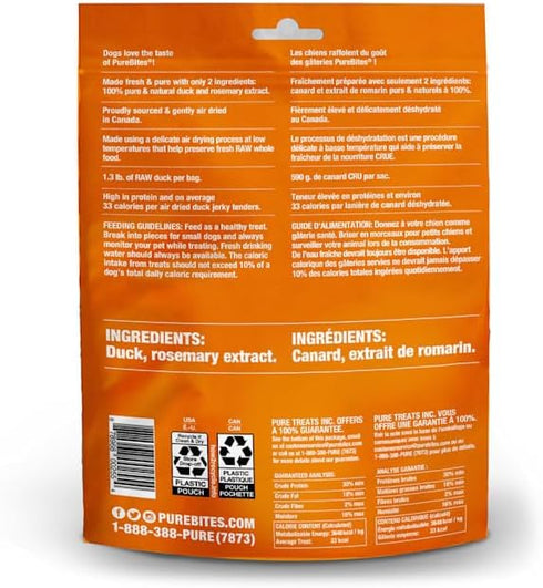 PureBites Duck Jerky Dog Treats, 5.5oz, Made in Canada, 2 Ingredients