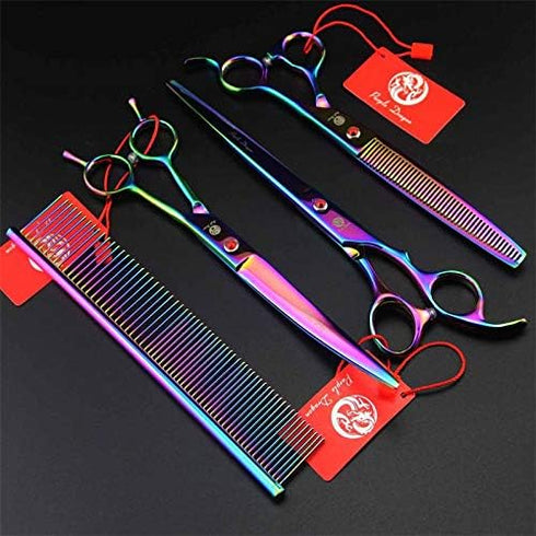 8.0 inch Purple Dragon Dog Hair Cutting, Curved and Thinning Scissors Shear Pet Grooming Tool Kit