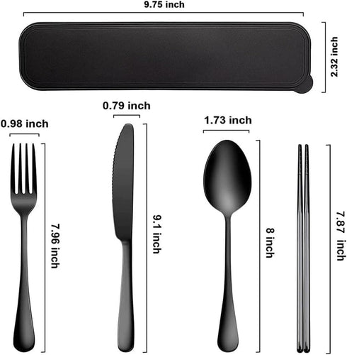Travel Utensils, 18/8 Stainless Steel 4pcs Cutlery Set Portable Camp Reusable Flatware Silverware, Include Fork Spoon Chopsticks with Case (black) by LANSKYWARE