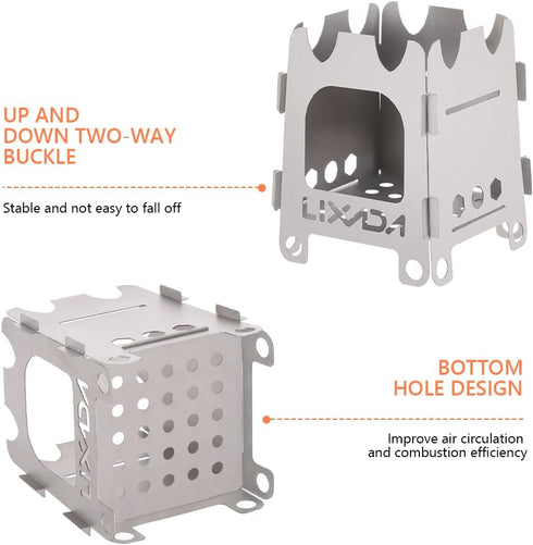 Lixada Portable Wood Burning Camping Stove - Lightweight Folding Titanium Alcohol Stove for Outdoor Camping, Hiking,