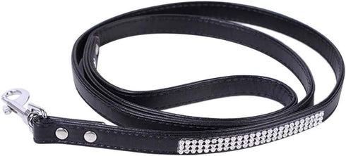 PU Leather Dog Leash for Small Dogs - Sparkly Studded Rhinestone Training Chain for Cats or Dogs