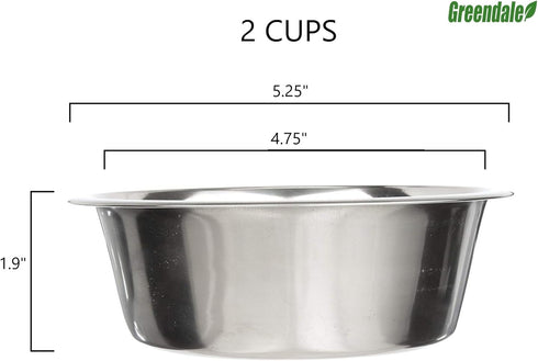 Greendale Set 2 (2 Cup Capacity) - Stainless Steel Metal Dog Bowls - Perfect for Dog Food, Water and as Replacement Bowls for Elevated Stands