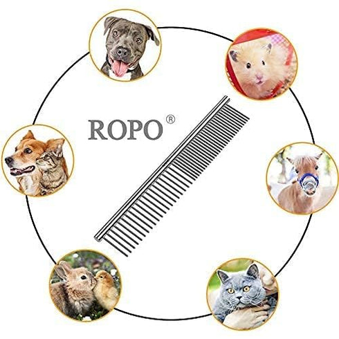CWXZSTM Pet Steel Combs for Dog and Cat, Dematting Comb with Rounded Teeth and Non-Slip Grip Handle, 6.5IN/7.4IN