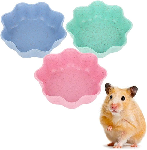3 Pcs Hamster Food Bowl, Cute Shape Dish for Hamster, Rat, Mice, and Other Small Animals (Pink, Green, Blue)
