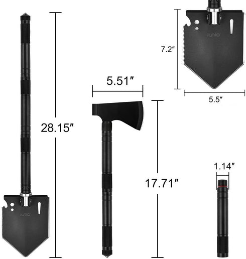 iunio Survival Shovel Axe Kit, Camping Multitool Folding Pickaxe with Hard Carrying Case for Outdoor Emergency