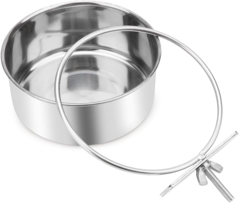 Wontee Pet Food Water Bowl with Clamp Holder, 2 Packs Stainless Steel Feeding Cups for Dog Bird Cat Rabbit (M)
