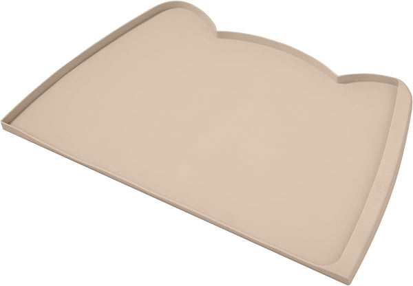 Dog Food Mat Beige, 24 * 15'' Silicone Pet Feeding Mat with Residue Collection Pocket, Waterproof