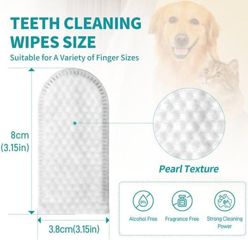PITHER Dog Teeth Cleaning Wipes, Disposable Gentle Dental Finger Wipes for Dogs & Cats, 50 Counts for Freshening Breath