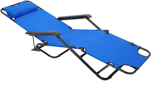 Kcelarec Folding Beach Lounge Chair, Patio Outdoor Furniture Camping Pool Side Beach Lawn Lounger Chair with Adjustable