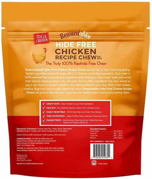10 Pack 7" (2.4lb) Dog Chews Rawhide-Free - Chicken Dental Treats for Large Dogs, Grain-Free Digestible Chews, Rolls by