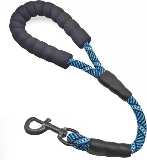 Short Dog Leash - 18 Inch Rope Traffic Lead with Padded Handle, 1/2” Strong Nylon Tab for Medium Large Dogs (Blue-1.5