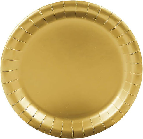 24 Fun Express Metallic Gold Paper Dinner Plates - Metallic Gold Disposable Dessert Paper Plates - Tableware