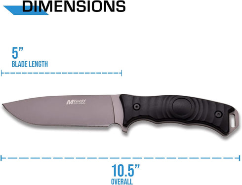 MTech USA – Fixed Blade Knife – Grey TiNite Coated Stainless Steel Blade with Black Nylon Fiber Handle, Full Tang, Includes Black Nylon Sheath - Hunting, Camping, Survival, Tactical, EDC – MT-20-70C by MTECH USA