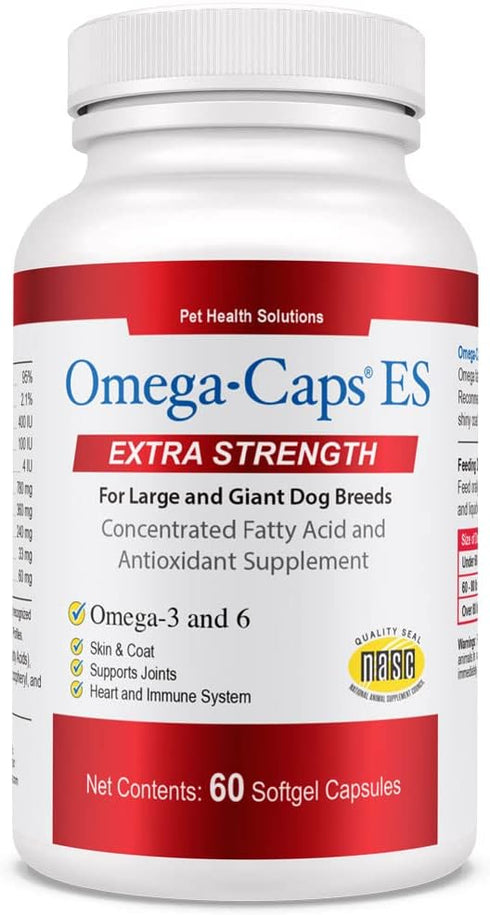 Omega-Caps Extra Strength for Large Breeds - Vet Formulated for Healthy Skin & Coat, Reduces Shedding, 60 Soft Gel