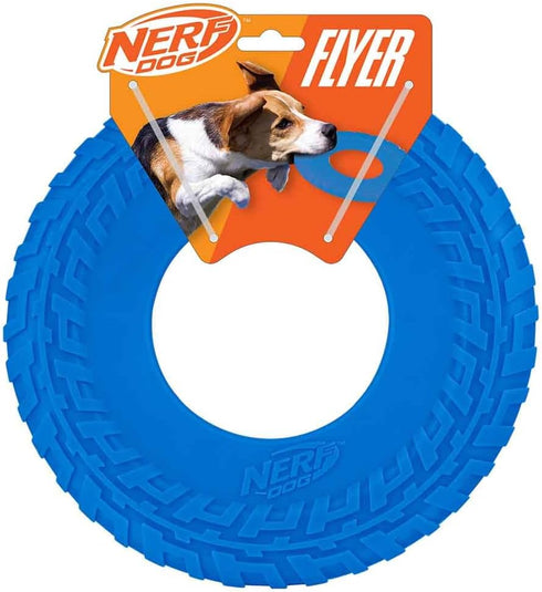 Nerf Dog Tire Flyer Outdoor Dog Toy - 10 Inch Flying Disc for Medium and Large Dogs, Blue