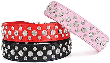 Rhinestone Dog Collar, Bling PU Leather Crystal Diamond Pet Collar S M L XL (S, Hot Pink)