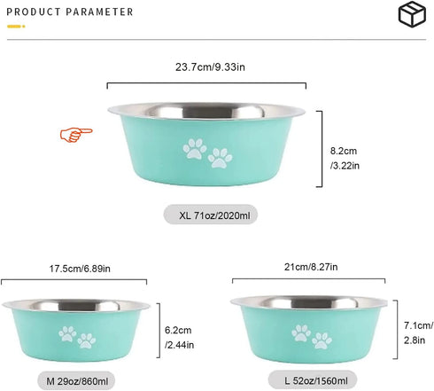YUDANSI Dog Bowls 2 Pack Large Feeding Bowls with Non-Slip Silicone Sole, Elevated Raised Pet Feeder (8.5 Cups)
