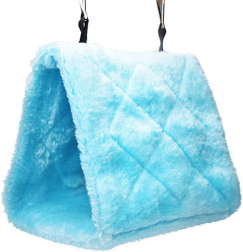 Pet Bird Nest Hammock Hanging Cave Bed - Plush Snuggle Happy Hut Tent (Medium, Blue)