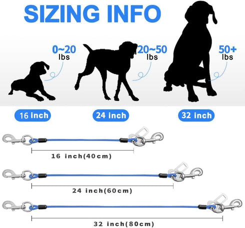 24 inch/60 CM) Dog Seat Belt Harness for Car,Dog Seatbelt of Coated Wire Leash Safety Restraint,No Chew Tether Cable