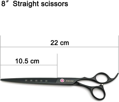 Kingstar 8.0in. Matt Black Professional Pet Grooming Scissors Set - Straight, Thinning & Curved Scissors with Comb