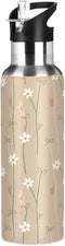 Wassud Water Bottle Warm Beige Floral Stainless Steel Sport Water Bottle with Straw