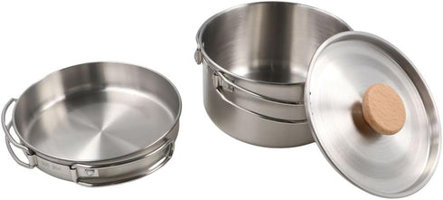 zaoalife 2pcs Set Set Backpacking Camping Cookware Outdoors Stainless Steel Cookware Non-Stick Lightweight Pot Pan