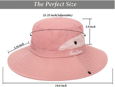 Womens Ponytail Outdoor Bucket Hat - UV-Protection-Foldable Sunhat Wide Brim Beach Fishing Hat for Fishing Hiking