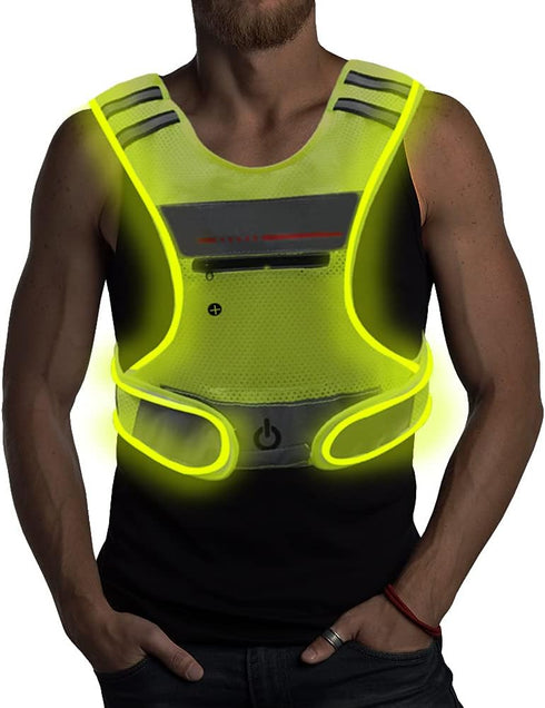 Ultralight LED Reflective Vest Running Gear with Pouch, USB Charging for Night Running Cycling