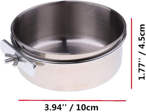 Pet Feeder Water,10oz 20oz 30oz Bird Hamster Small Animal Cup with Holder,2PC Stainless Steel Bowls,Each 10oz Cage Coop Hook Cup for Small Animal Cage Bowl (2pc-10oz Stainless Steel Bowl)