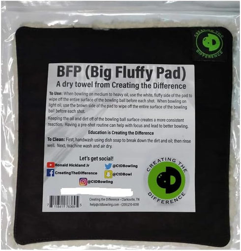 Washable Microfiber Bowling Ball Shammy Towel | Creating the Difference BFP (Big Fluffy Pad) | Wipes Away Dirt & Oil