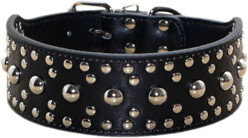 2" Width Spiked Studded Leather Dog Collar, Heavy Duty Adjustable for Medium Large Dogs (L, Black)