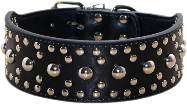 2" Width Spiked Studded Leather Dog Collar, Heavy Duty Adjustable for Medium Large Dogs (L, Black)
