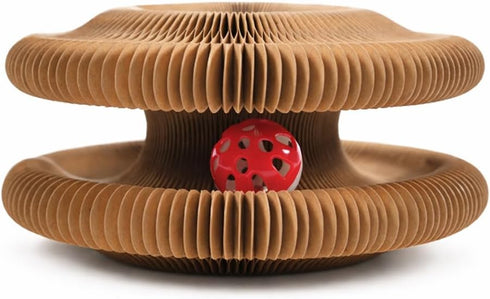 ORVIXA Kitty Kurlz Cat Toy - Accordion Cat Scratcher Toy with Bell Ball Foldable Cardboard Scratching Pad for Indoor