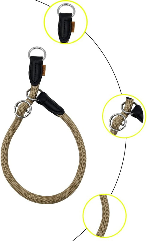 Braided Pro Training Dog Collar, No Pull Round Slip Collar with Slidable Stop Ring for Medium/Large Dogs (M+(1/2") -
