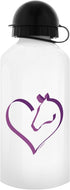 Horse Lovers Gifts Aluminum Water Bottle with Cap & Sport Top, White - Equestrian Horse Heart Gifts