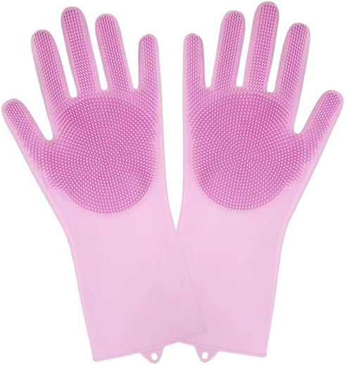 Sene Pet Grooming Gloves, Silicone Bathing Supplies for Dogs and Cats, High Density Teeth Scrubber (Pink)