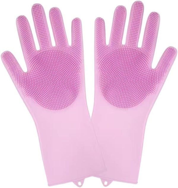 Sene Pet Grooming Gloves, Silicone Bathing Supplies for Dogs and Cats, High Density Teeth Scrubber (Pink)