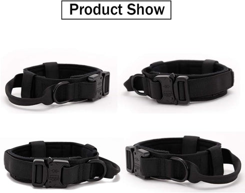 Xqpetlihai Adjustable Tactical Dog Collar, Military Nylon Dog Collar with Control Handle and Heavy Duty Metal Buckle