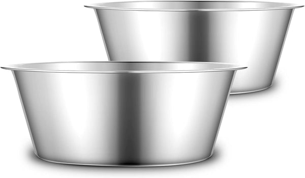 1.1 Gallon Extra Large Dog Bowls, 2 Pack XL Stainless Steel Water Bowls for XLarge Dogs, Polished, Dishwasher Safe